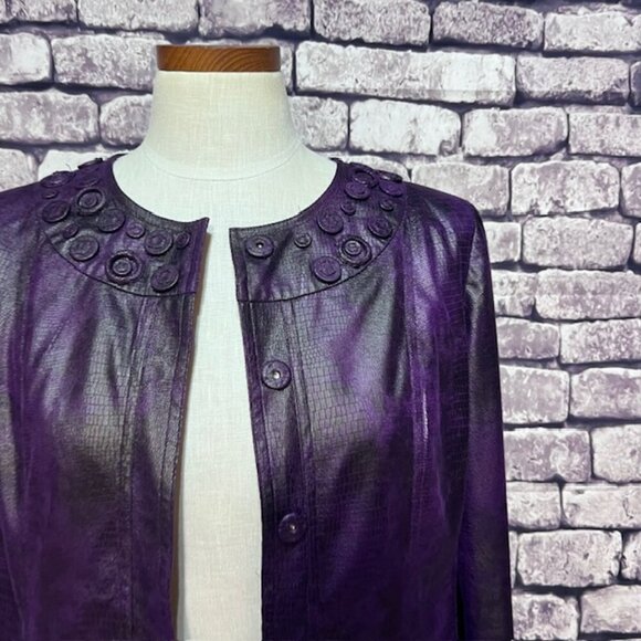 Chico's Purple Faux Leather Long Sleeve Jacket Size M - Picture 2 of 8